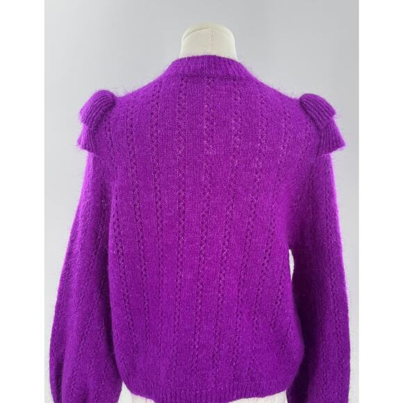 Sezane Rita Purple Fuschia Kid Mohair Wool Ruffle Sweater M - Picture 5 of 11
